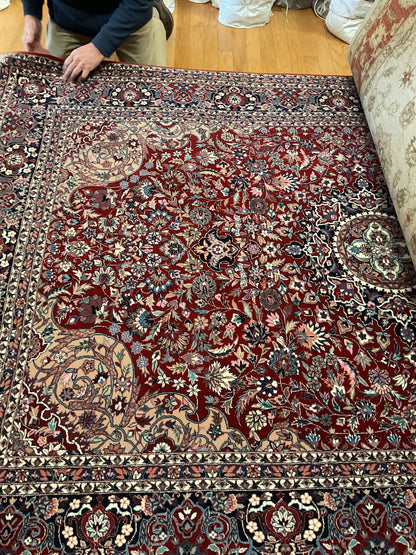 Sino Tabriz Rug, 6' x 9', in ivory, navy, pink and red