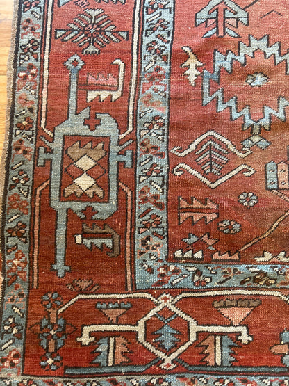 Antique Persian Serapi Rug, 9'2" x 12', in blue, ivory and rust - photo 3