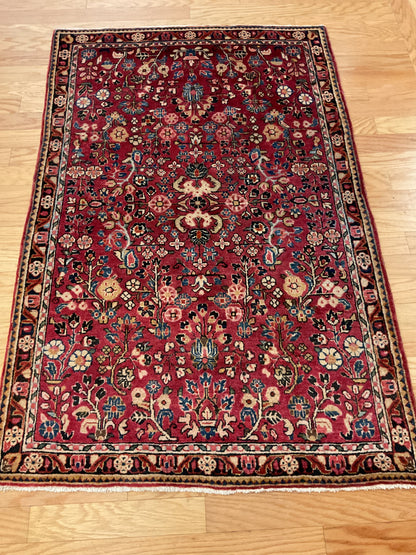 Antique Persian Sarouk Rug, 3'5" x 5'3", in ivory, navy and red - photo 4