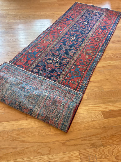 Antique Persian Malayer Runner, 3'3" x 16'8", in blue, brick and navy - photo 2