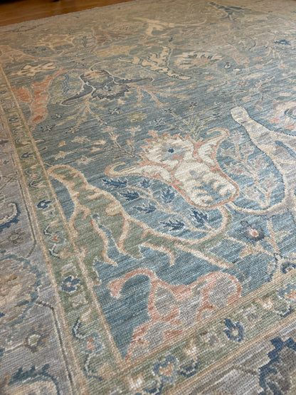 Afghan Peshawar Rug, 8'2" x 10'1", in blue, cream and green - photo 5