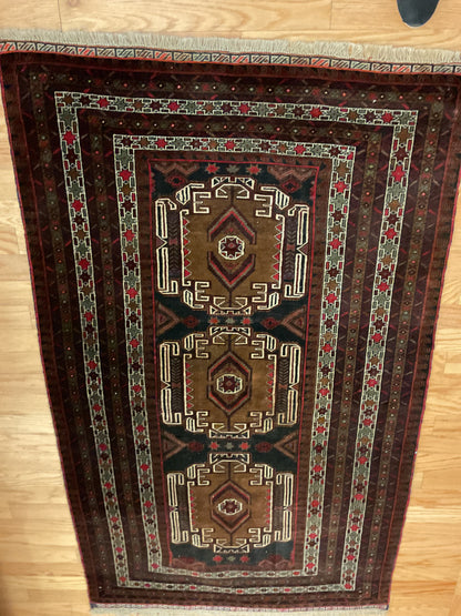 Antique Persian Baluch Rug, 3'9" x 6'6", in burgundy, camel, ivory and navy - photo 4