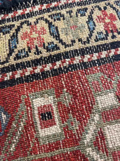 Antique Persian Kurdish Runner, 2'8" x 13'1", in ivory, navy and rust - photo 3