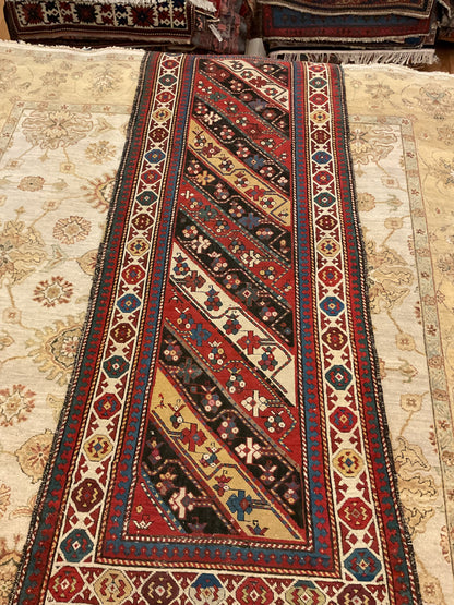 Antique Russian Kazak Runner, 2'11" x 7'10", in blue, ivory, navy and red - photo 4
