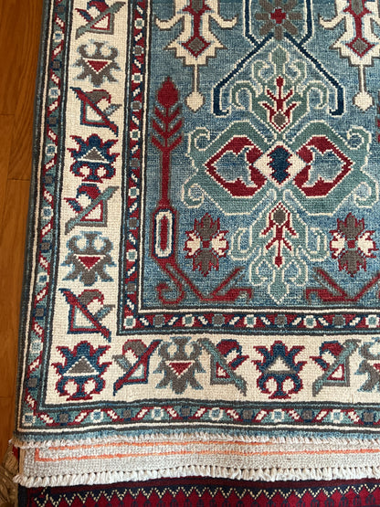 Afghan Kazak Runner, 2'9" x 9'7", in ivory, navy, red and teal - photo 2