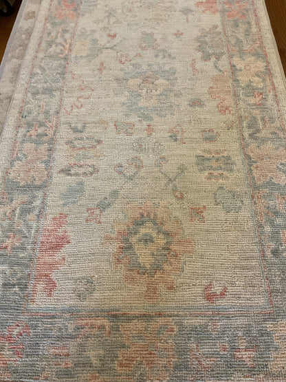 Afghan Oushak Runner, 2'4" x 7'8", in beige, grey, ivory and salmon - photo 3