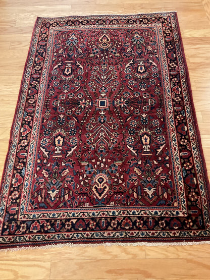 Antique Persian Sarouk Rug, 3'5" x 5', in burgundy, ivory and navy - photo 4
