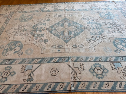 Vintage Turkish Anatolian Rug, 7'10" x 11'11", in blue and cream - photo 7