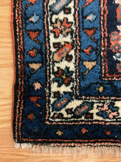 Antique Persian Kurdish Runner, 3'2" x 6'4", in blue, ivory, navy and rust - photo 3