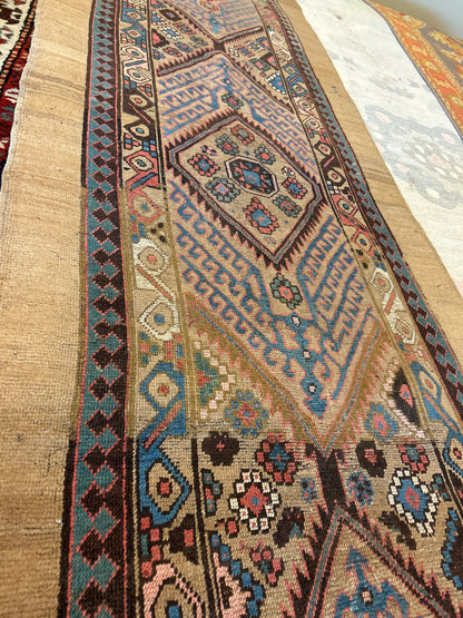 Antique Persian Kurdish Sarab Runner, 3'4" x 13'2", in blue, brown, camel and red - photo 4