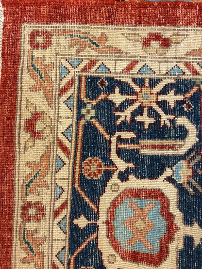 Afghan Heriz Rug, 8'10" x 11'8", in blue, ivory, navy and orange - photo 3
