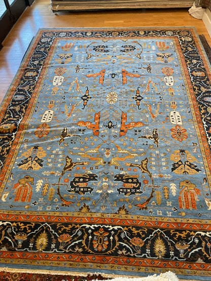 Indian Mohal Rug, 10' x 14', in blue, gold, navy and orange - photo 4