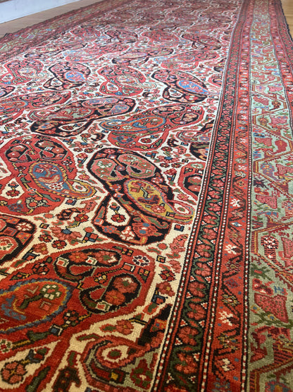 Antique Persian Kurdish Malayer Runner, 6'6" x 16'9", in green, ivory, navy and red - photo 4