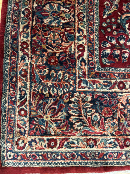Antique Persian Sarouk Rug, 10'3" x 18'5", in ivory, navy and red - photo 2