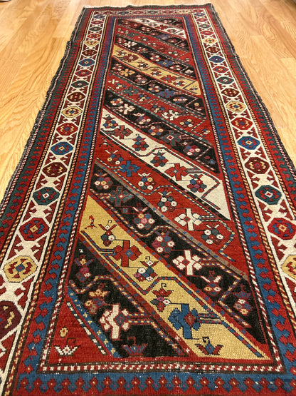 Antique Russian Kazak Runner, 2'11" x 7'10", in blue, ivory, navy and red - photo 5
