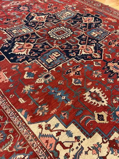 Antique Persian Serapi Rug, 13' x 19'6", in blue, ivory, navy and rust - photo 6
