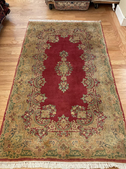 Vintage Persian Kerman Rug, 4'2" x 7', in beige, olive and red - photo 2