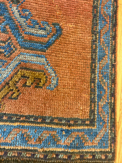 Turkish Oushak Rug, 2'9" x 5'8", in blue, cocoa, gold and rust - photo 3