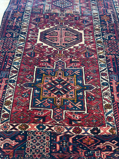 Vintage Persian Karajh Runner, 3'5" x 15'2", in ivory, navy, red and salmon - photo 4