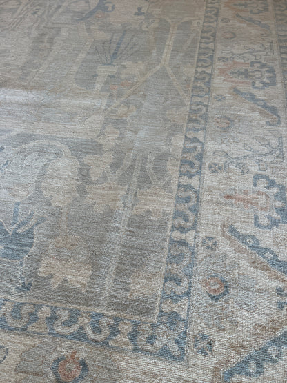 Afghan Oushak Rug, 9' x 11'8", in beige, blue, grey and salmon - photo 2