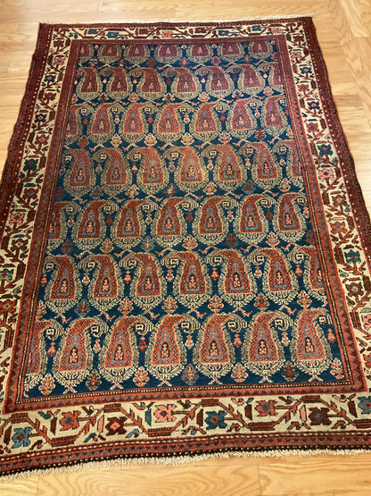 Antique Persian Kurdish Rug, 4'9" x 6'5", in blue, ivory, navy and rust - photo 4