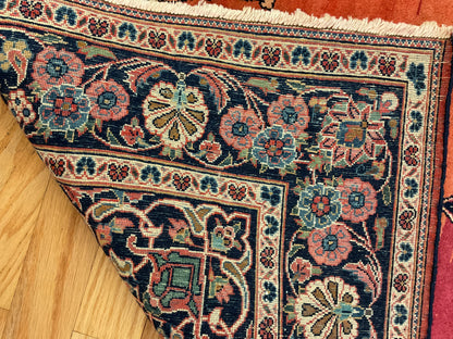 Antique Persian Kashan Rug, 3'5" x 5'6", in ivory, navy, orange and raspberry - photo 2