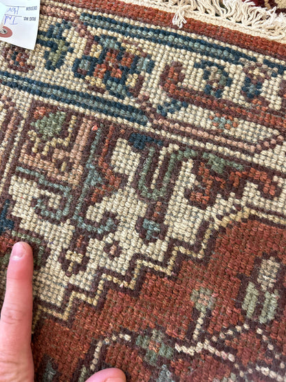 Indian Heriz Rug, 2' x 3'11", in blue, green, ivory and rust