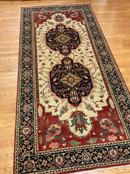 Indian Serapi Runner, 5'8" x 11'10", in black, green, ivory and red