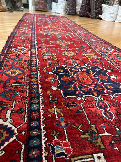 Antique Persian Kurdish Runner, 3'2" x 12'11", in ivory, navy and red - photo 3