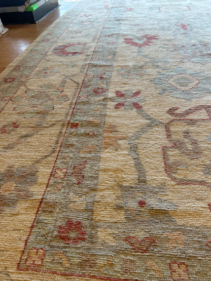 Afghan Oushak Rug, 11'9" x 15'9", in baby blue, gold, grey and ivory - photo 5