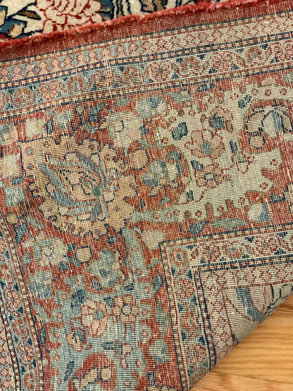 Antique Persian Kashan Rug, 4'5" x 6'7", in baby blue, ivory, navy and red - photo 4