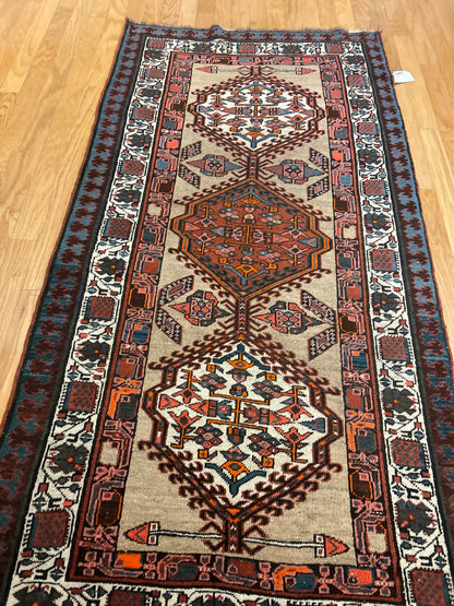 Antique Persian Kurdish Runner, 3'6" x 7'2", in beige, blue, brown and ivory - photo 4