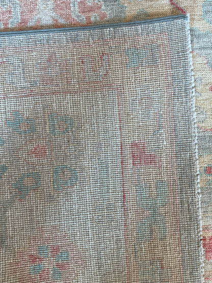 Afghan Oushak Rug, 9'10" x 14', in beige, green, grey and pink - photo 4