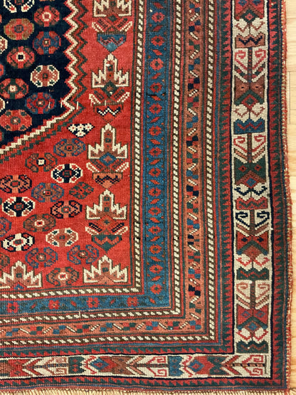 Antique Persian Afshar Rug, 4'1" x 6'4", in ivory, navy and red - photo 2