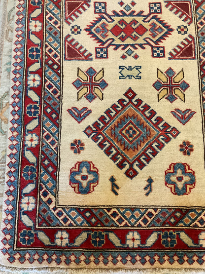 Pakistani Kazak Runner, 2'7" x 7'7", in blue, cream and red - photo 3