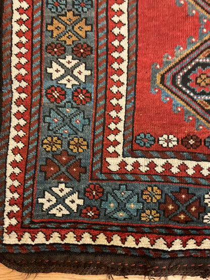 Antique Turkish Kurdish Rug, 3'9" x 6'2", in blue, brown, ivory and red - photo 3