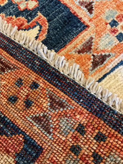 Afghan Baktarie Runner, 2'6" x 9'3", in ivory, navy, rust and salmon - photo 5