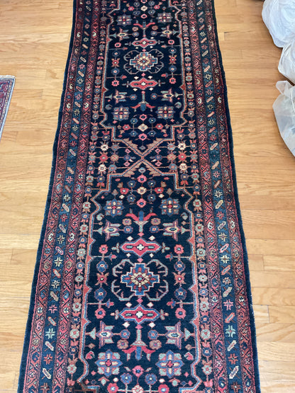 Antique Persian Kurdish Runner, 3'3" x 17'10", in ivory, navy and red - photo 6