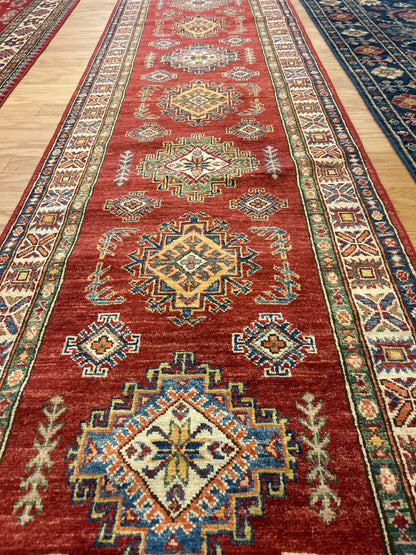 Afghan Kazak Runner, 2'8" x 20'6", in gold, ivory, navy and red - photo 5