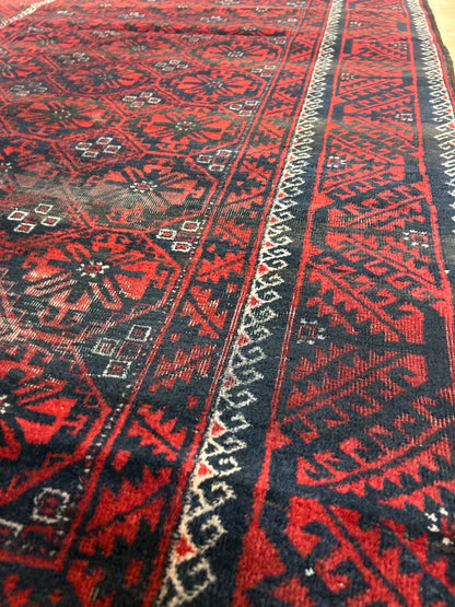 Vintage Afghan Turkman Runner, 5' x 9'6", in black, ivory and red - photo 5