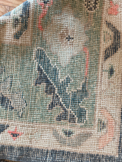 Turkish Oushak Rug, 8'1" x 9'6", in charcoal, green, ivory and peach - photo 2