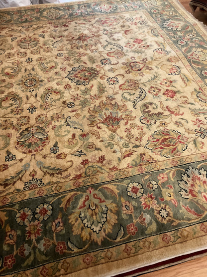 Indian Agra Jaipur Rug, 8' x 10', in beige, gold, green and red - photo 2