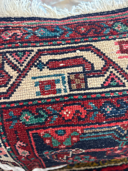 Vintage Persian Kurdish Runner, 3'6" x 16'1", in ivory, navy, red and salmon - photo 4