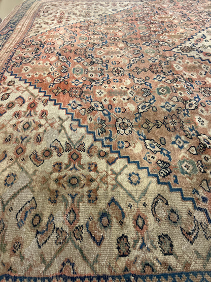 Antique Persian Mohal Rug, 8'8" x 10'10", in blue, ivory, navy and salmon - photo 7