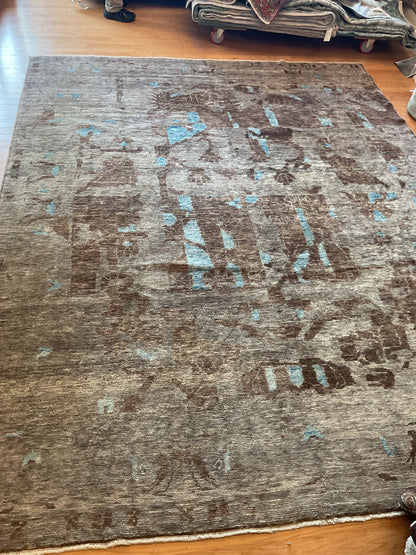 Turkish Oushak Rug, 9'3" x 12'3", in baby blue, brown and grey - photo 2