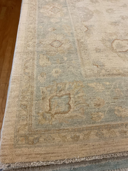 Pakistani Peshawar Rug, 7'11" x 9'9", in baby blue, beige and ivory - photo 3
