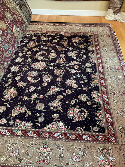 Sino Tabriz Rug with Silk, 9'10" x 13'8", in beige, navy and red