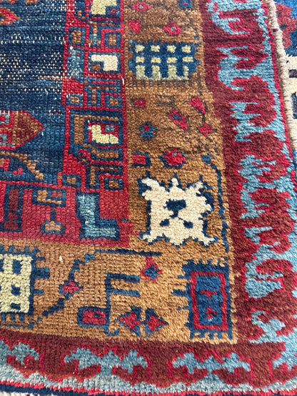 Antique Persian Kurdish Runner, 3'4" x 13'9", in ivory, navy, red and tan - photo 2