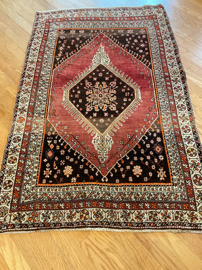 Vintage Turkish Anatolian Rug, 3'9" x 6', in brown, ivory, orange and red - photo 2