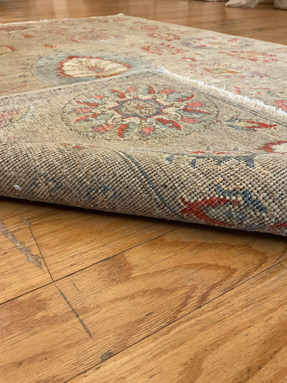 Afghan Mohal Rug, 4' x 5'11", in grey, ivory, red and teal - photo 2